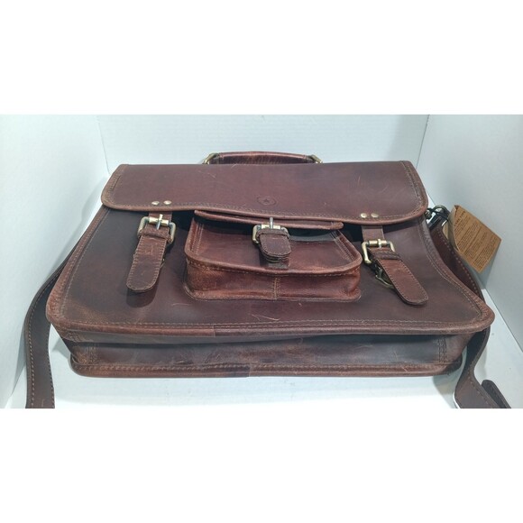 AARON LEATHER GOODS DARK BROWN Briefcase BAG  SPAIN - Picture 14 of 16
